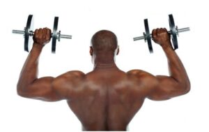 black man doing workouts with dumbbells